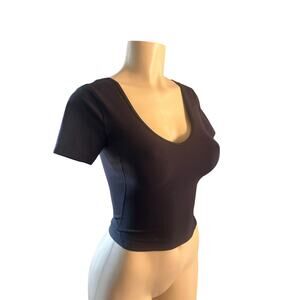 Women 4 Lululemon Align T-Shirt Cropped V-Neck Tee Short Sleeved Top Black Yoga